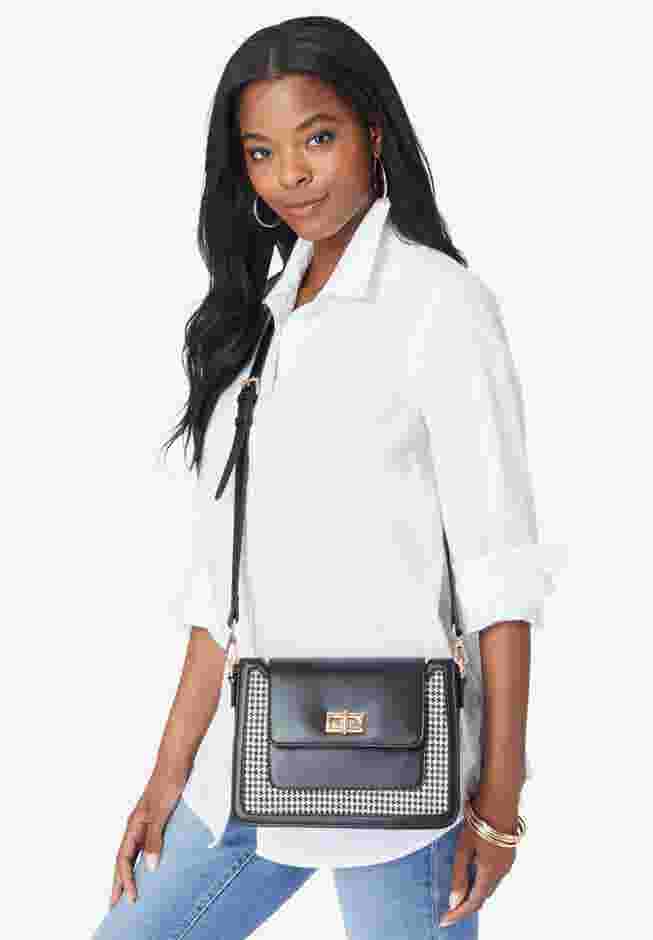 Faux Leather & Houndstooth Crossbody image number 1