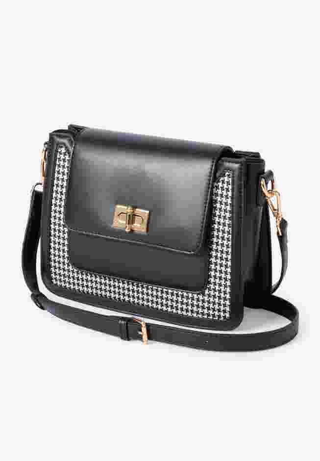 Faux Leather & Houndstooth Crossbody image number 0