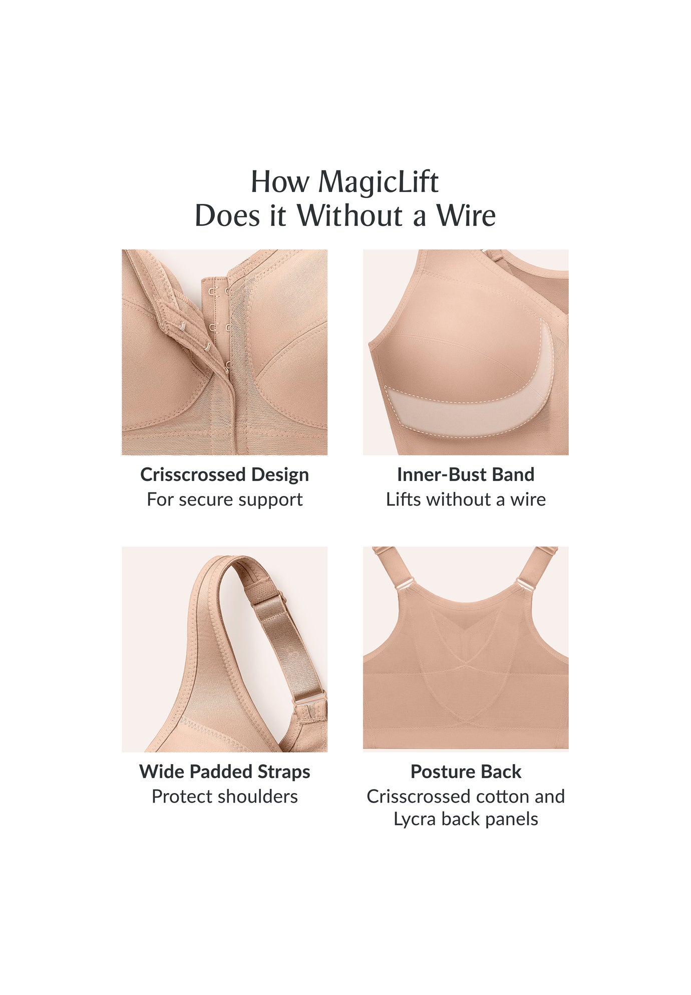 Glamorise® Magic Lift® Front-Close Posture Wireless Bra 1265 image number 3