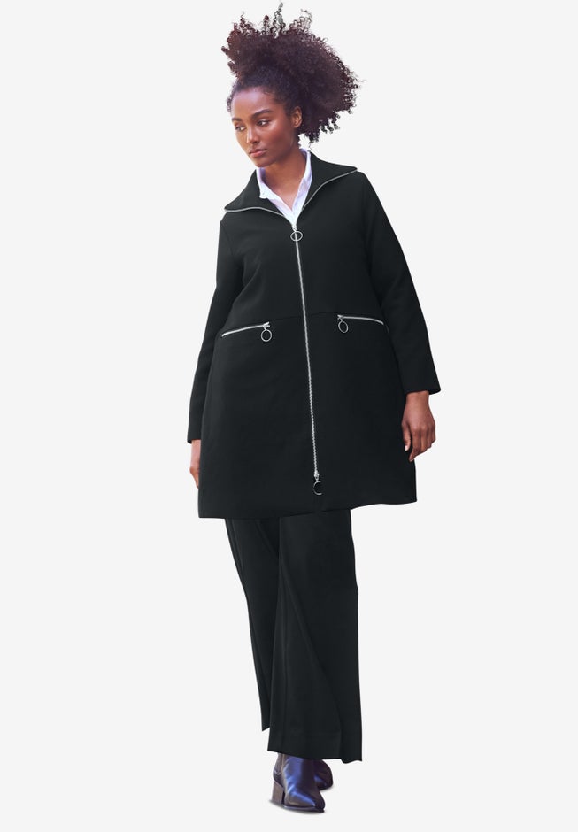 Zip-Front A-Line Coat With Back Inverted Pleat image number null