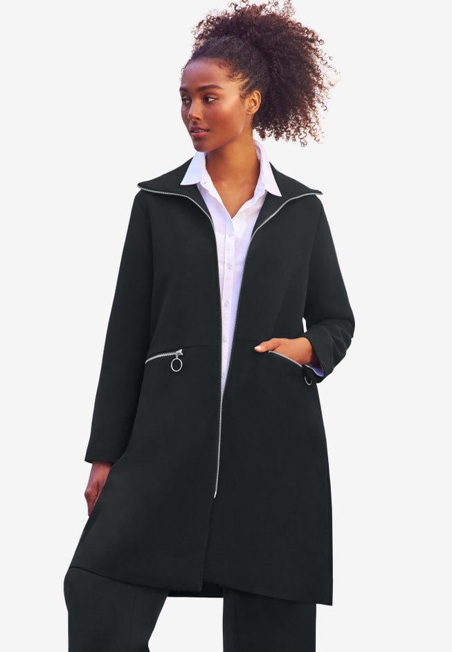Zip-Front A-Line Coat With Back Inverted Pleat image number null
