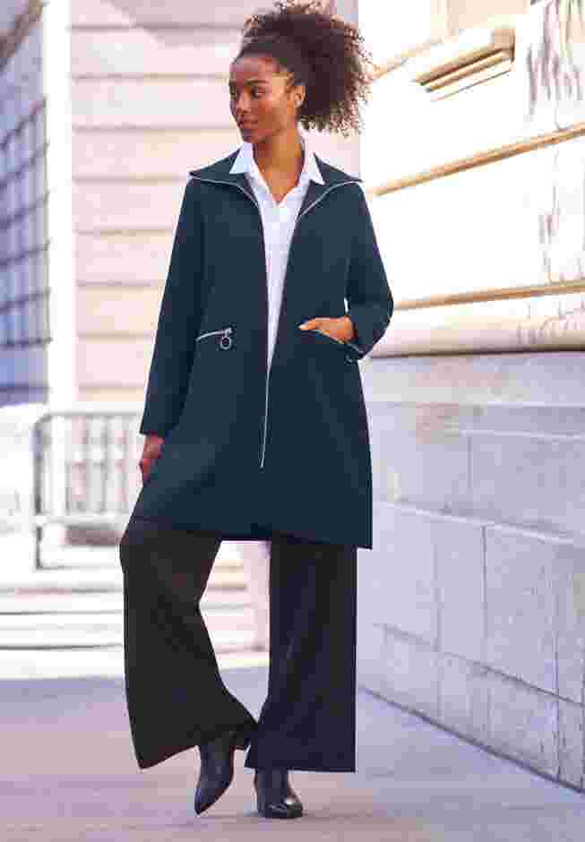Zip-Front A-Line Coat With Back Inverted Pleat image number 0