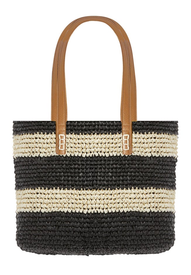Color Block Straw Tote image number 1