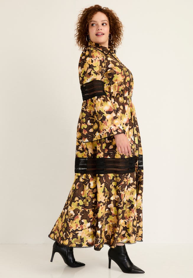 Lace-Panelled Midi Shirt Dress image number 2