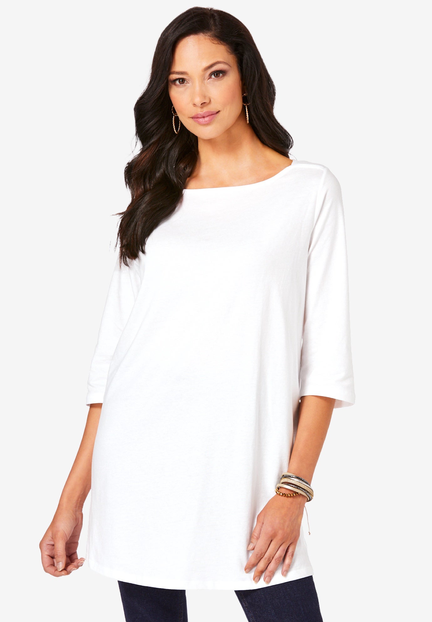 Plus Size Cotton Ultimate Boatneck Tunic with Side Slits image number 0