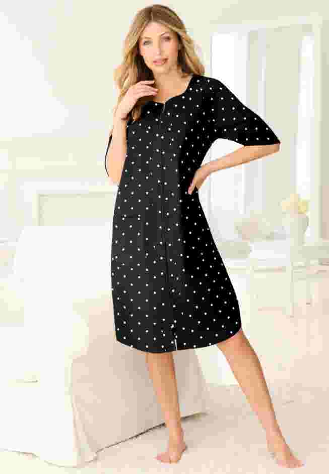 Short French Terry Zip-Front Robe image number 3