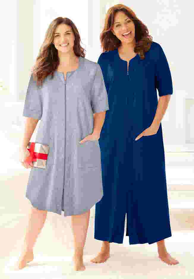 Short French Terry Zip-Front Robe image number 4