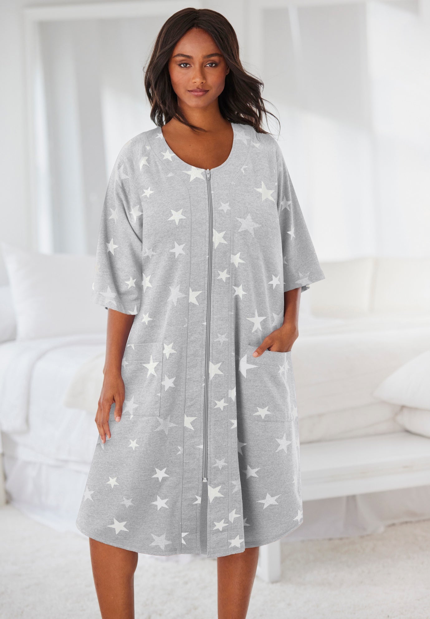 Short French Terry Zip-Front Robe image number 0