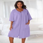 Short French Terry Zip-Front Robe image number null