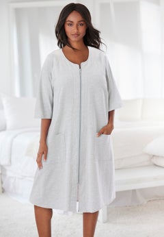 Short French Terry Zip-Front Robe