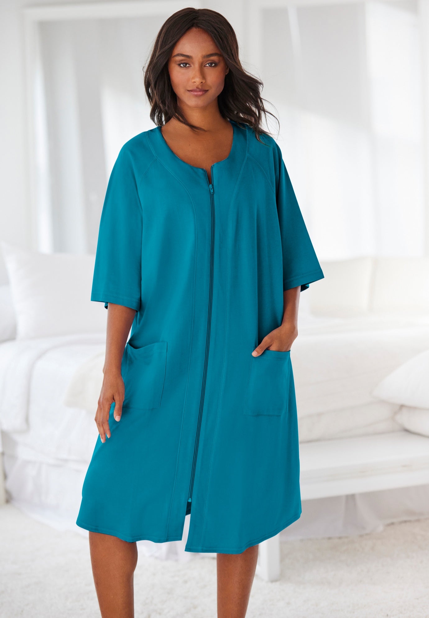 Short French Terry Zip-Front Robe image number 0