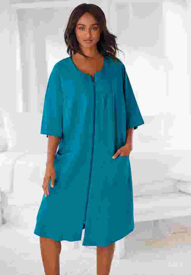 Short French Terry Zip-Front Robe image number 0