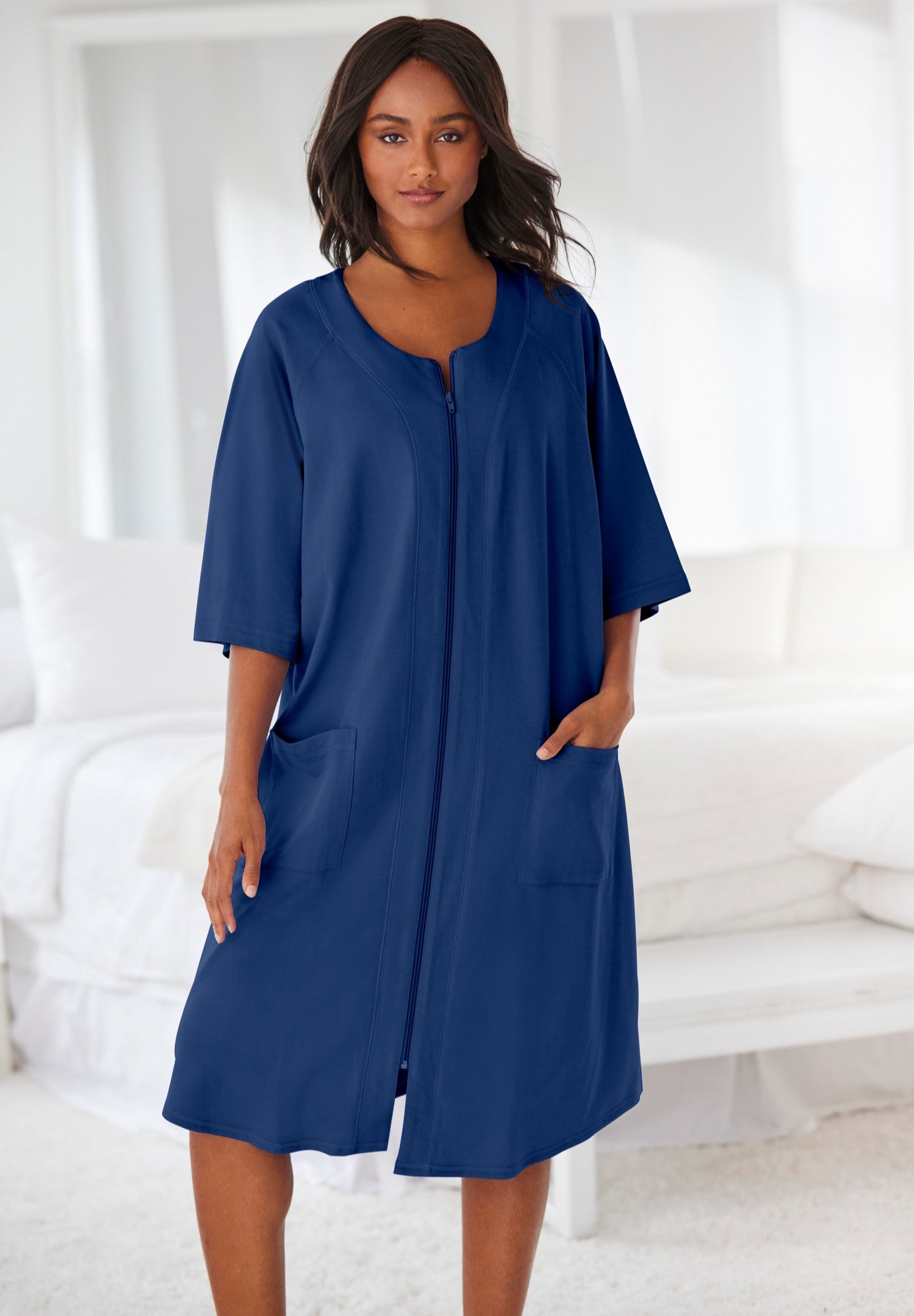 Short French Terry Zip-Front Robe image number 0