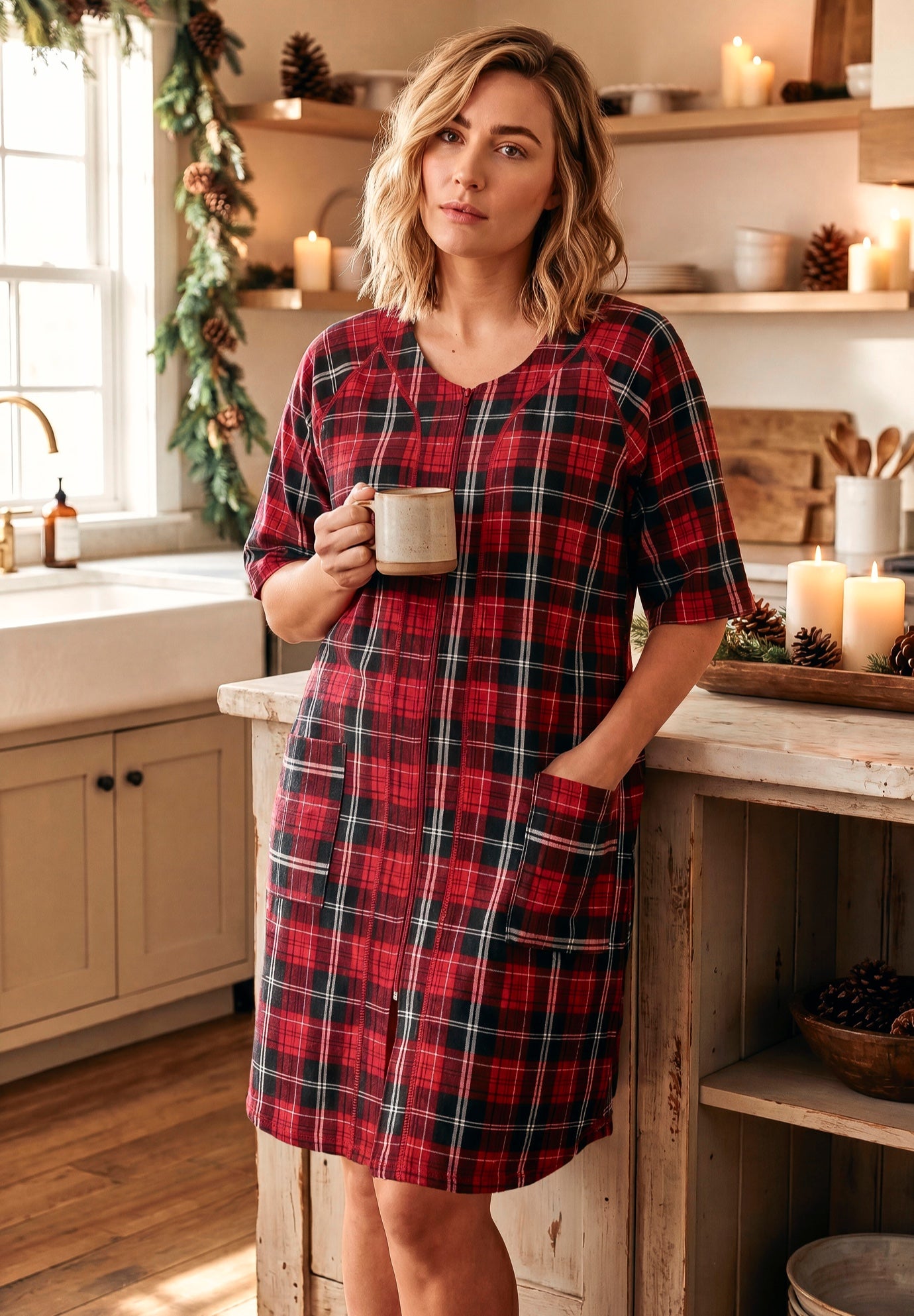 Short French Terry Zip-Front Robe image number 3