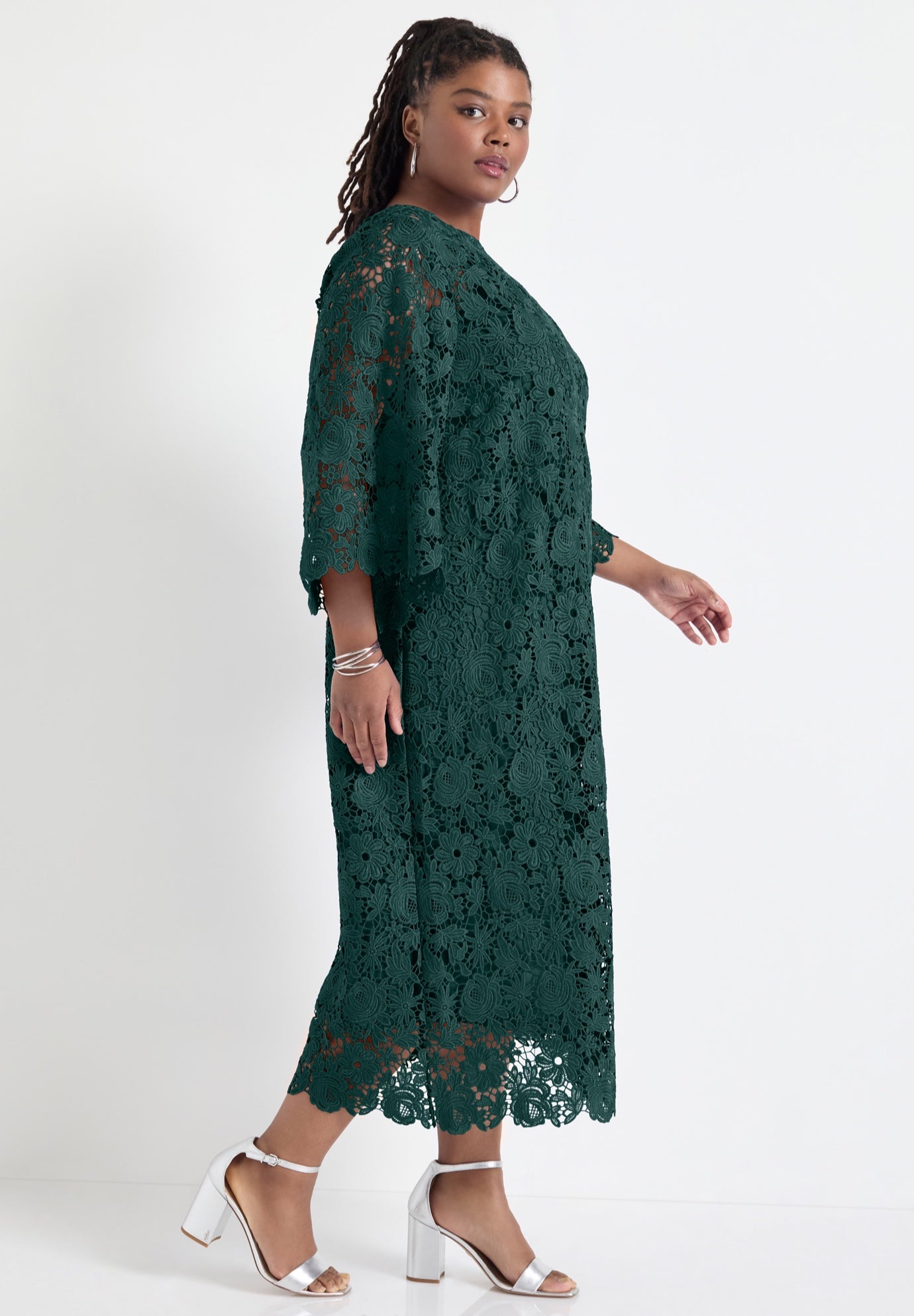 Bell-Sleeve Lace Midi Dress image number 2