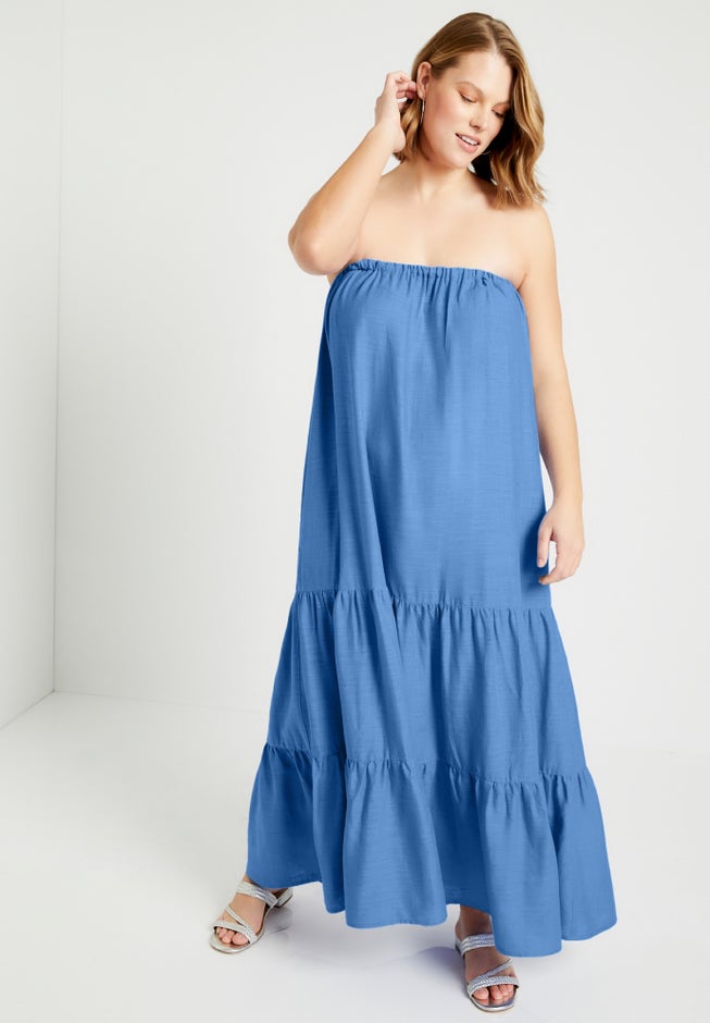 Strapless Tiered Midi Dress image number 3