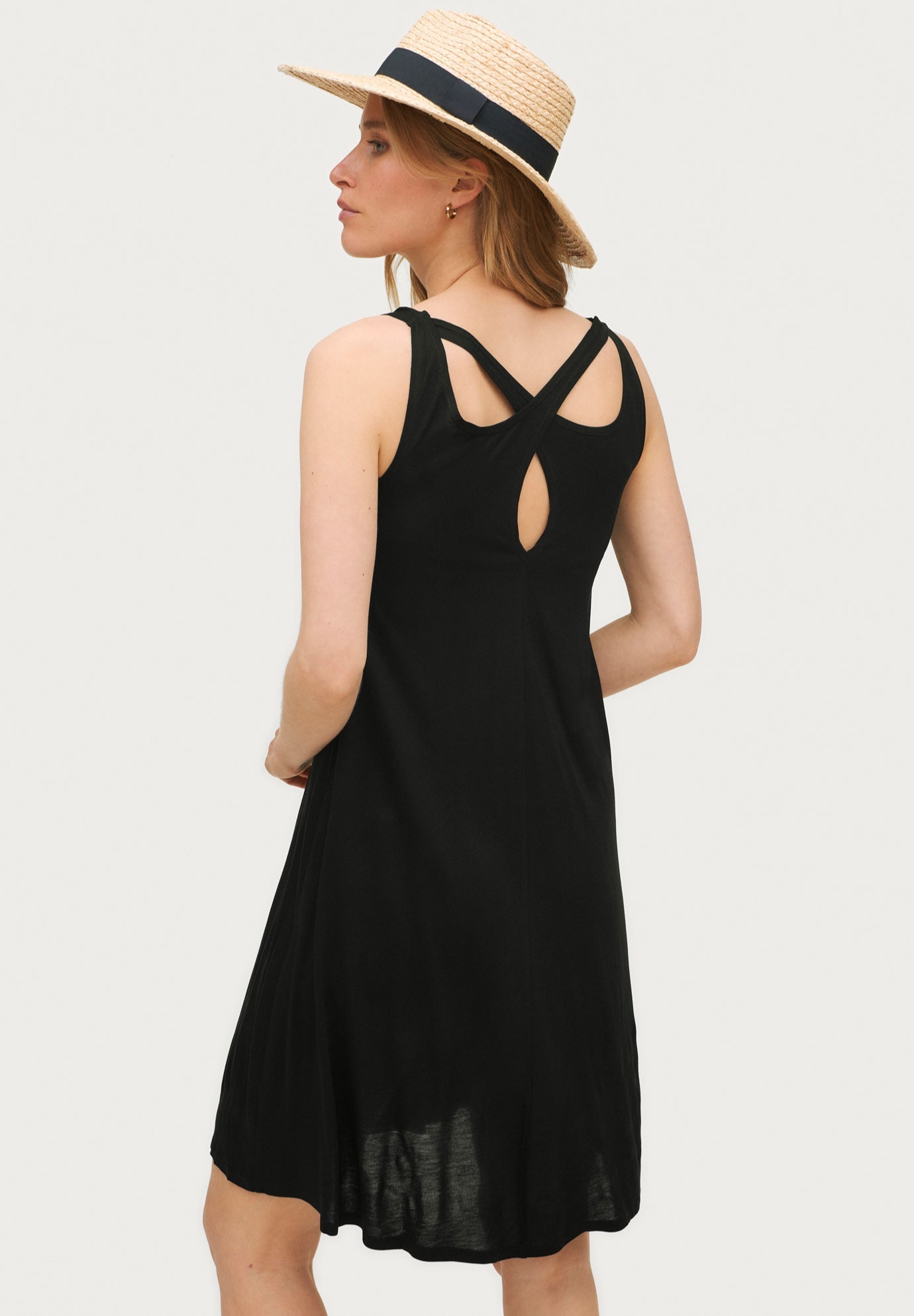 Stretch Jersey Knit A-Line Crossover Back Tank Short Dress image number 1