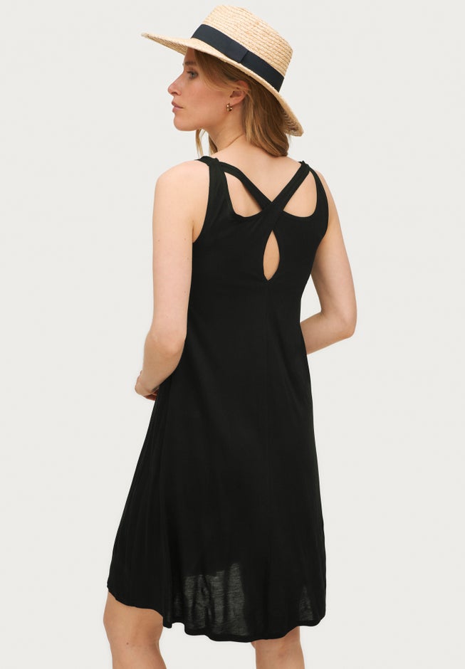 Stretch Jersey Knit A-Line Crossover Back Tank Short Dress image number 1