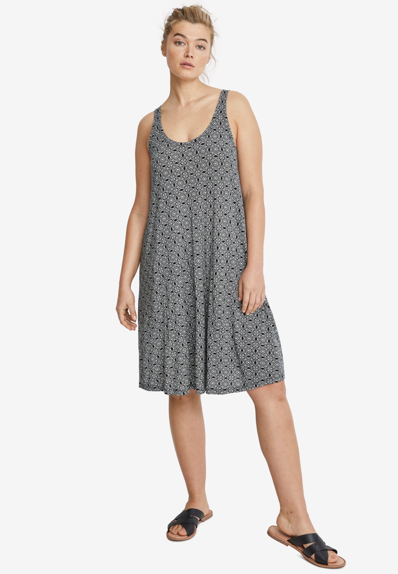 Stretch Jersey Knit A-Line Crossover Back Tank Short Dress image number 0