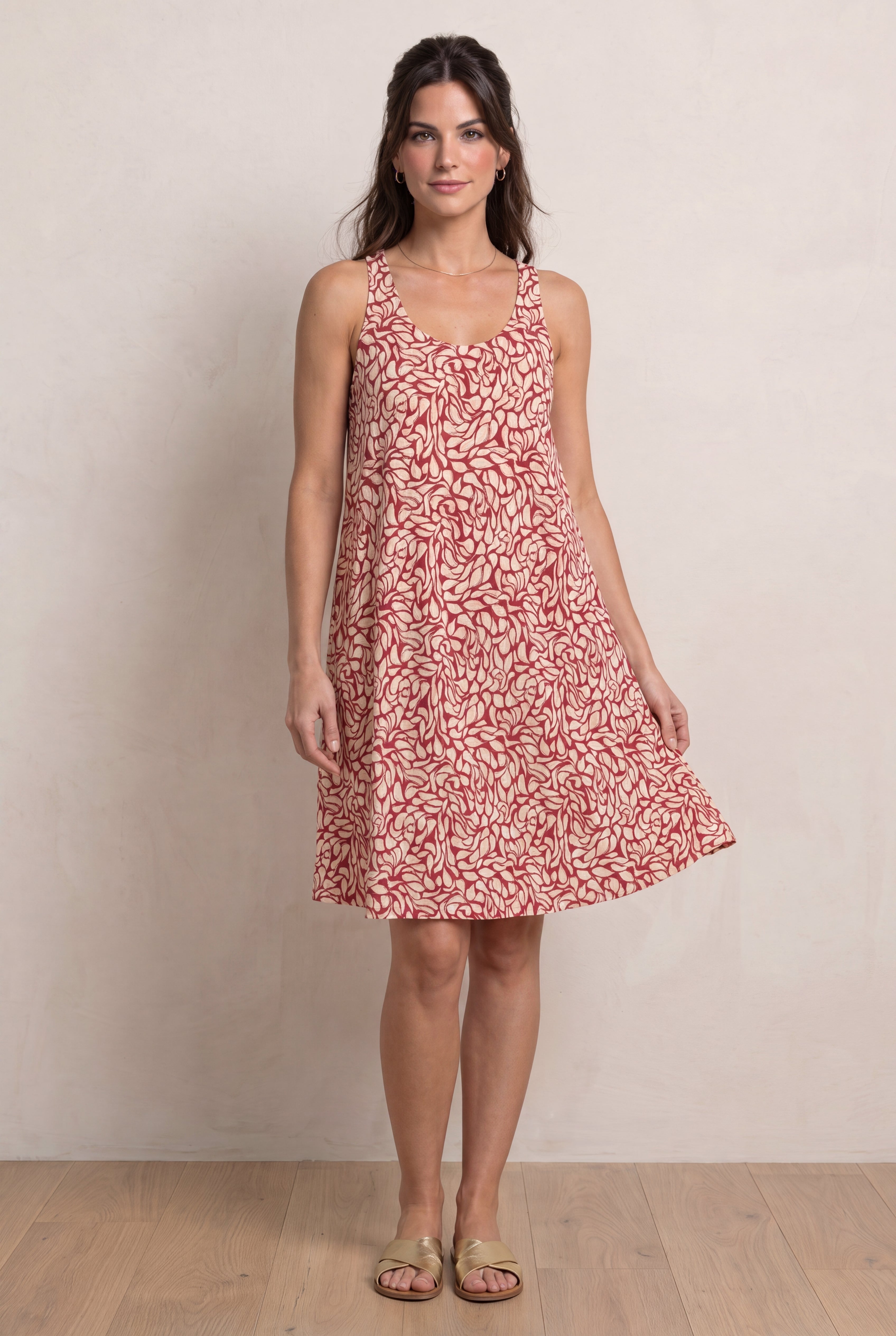 Stretch Jersey Knit A-Line Crossover Back Tank Short Dress image number 1