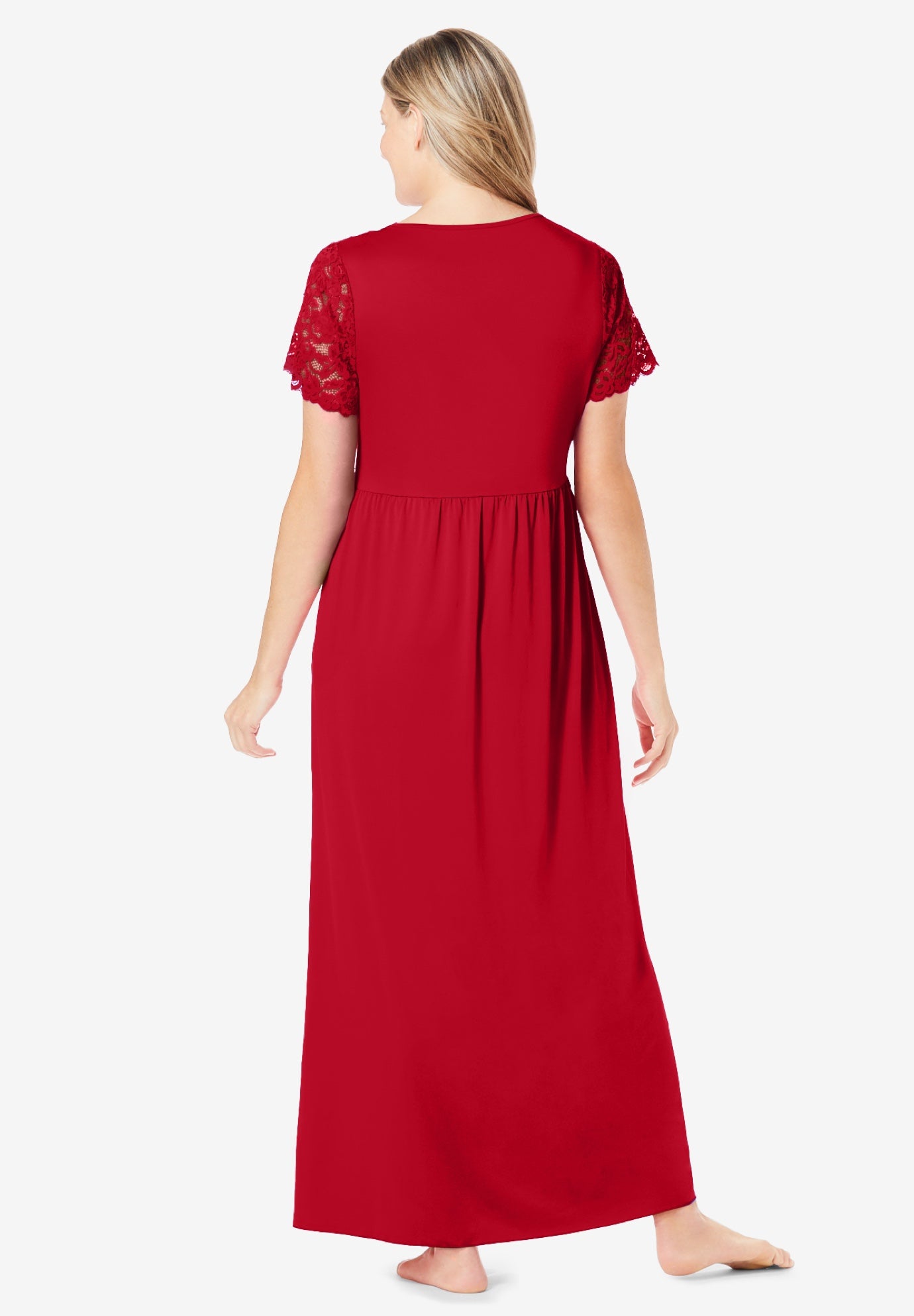 Long Lace Top Stretch Knit Gown image number 1