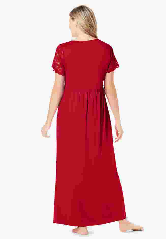 Long Lace Top Stretch Knit Gown image number 1
