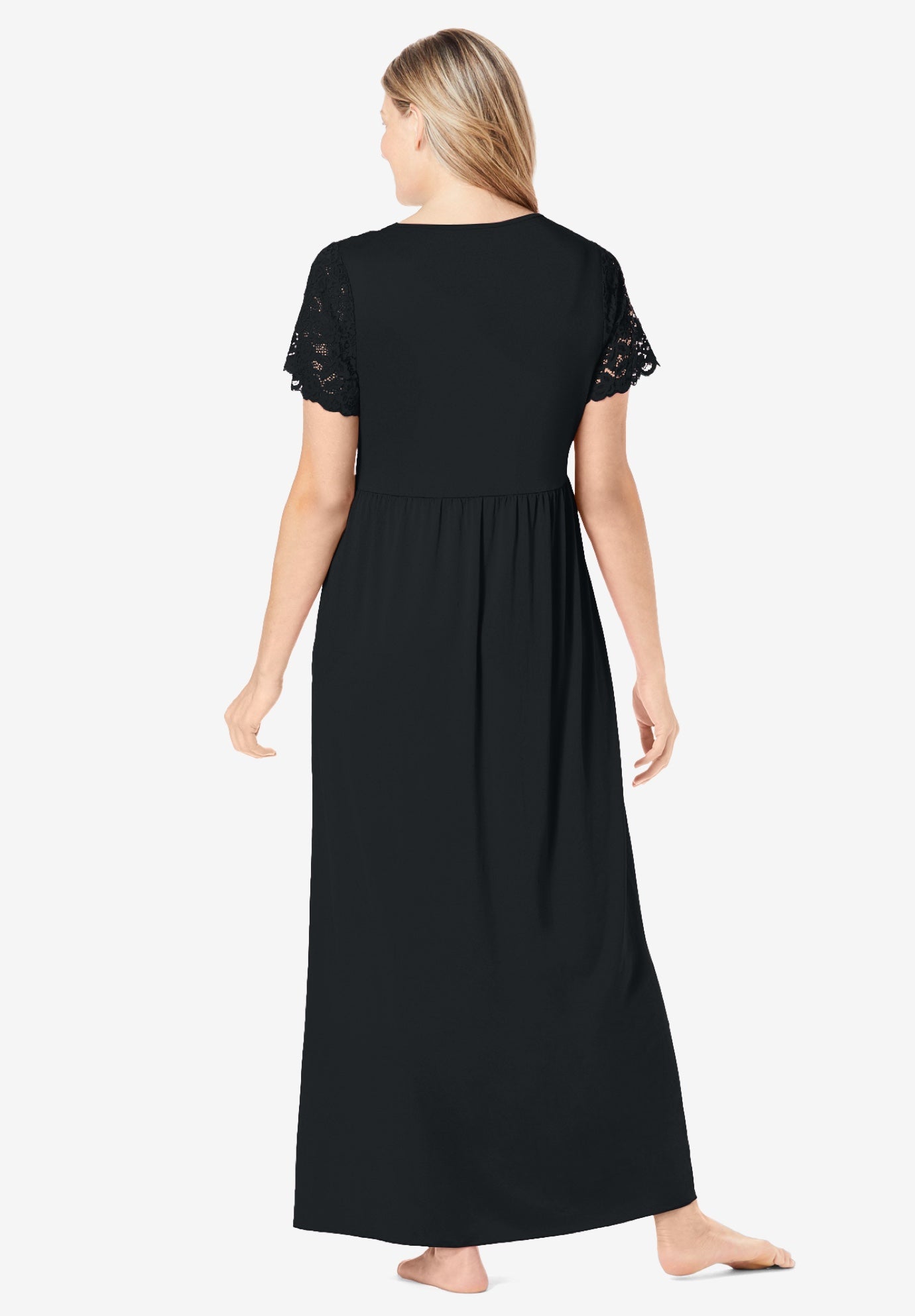 Long Lace Top Stretch Knit Gown image number 1