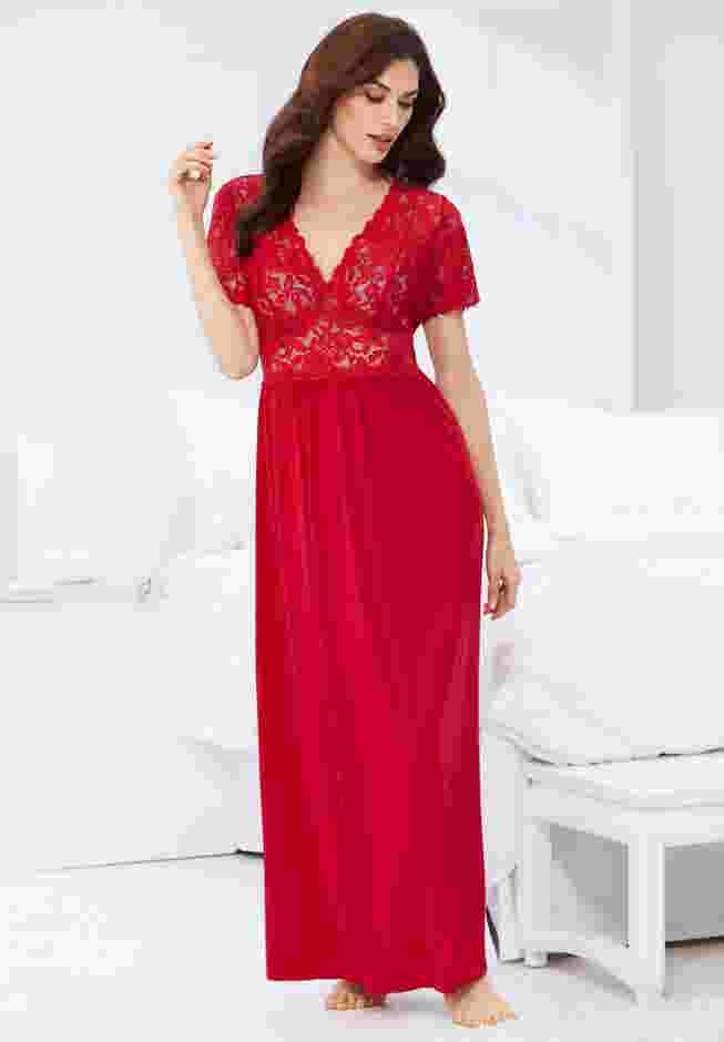 Long Lace Top Stretch Knit Gown image number 3