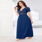 Long Lace Top Stretch Knit Gown image number null