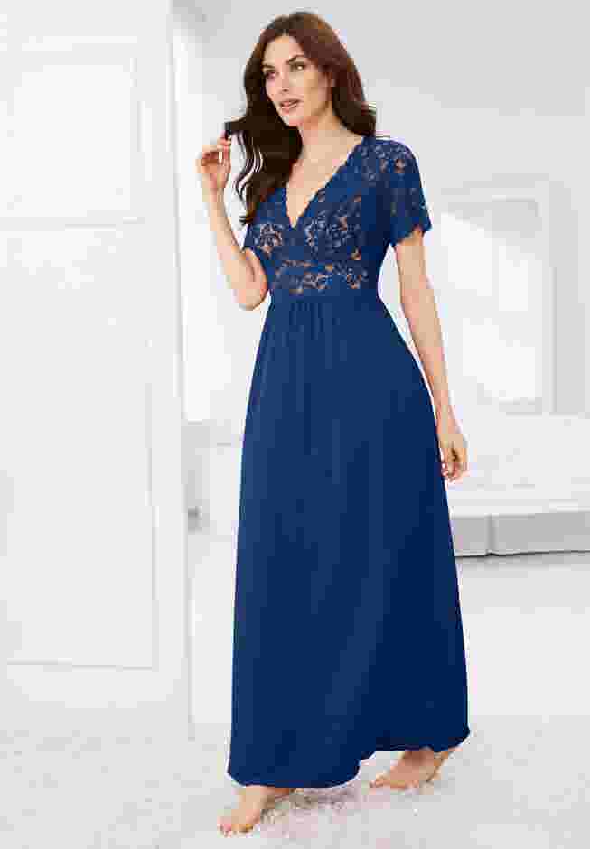 Long Lace Top Stretch Knit Gown image number 4
