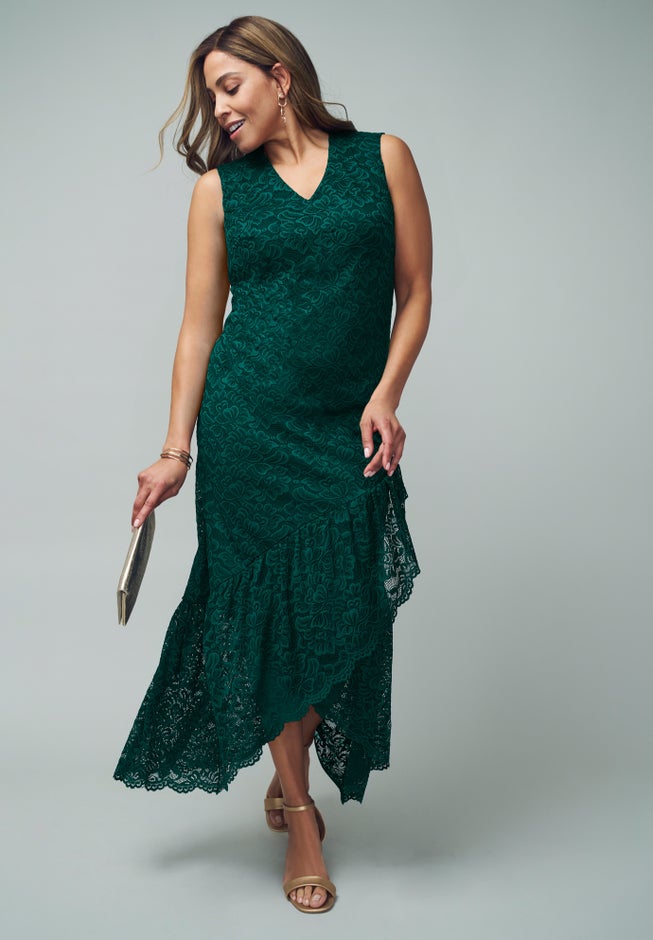 tulip hem lace cocktail dress La Femme - 28232 Tulip Hem Fitted Lace Cocktail Dress 0 / Black