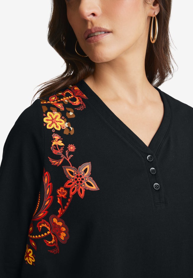 Stretch Cotton Henley Top image number 3