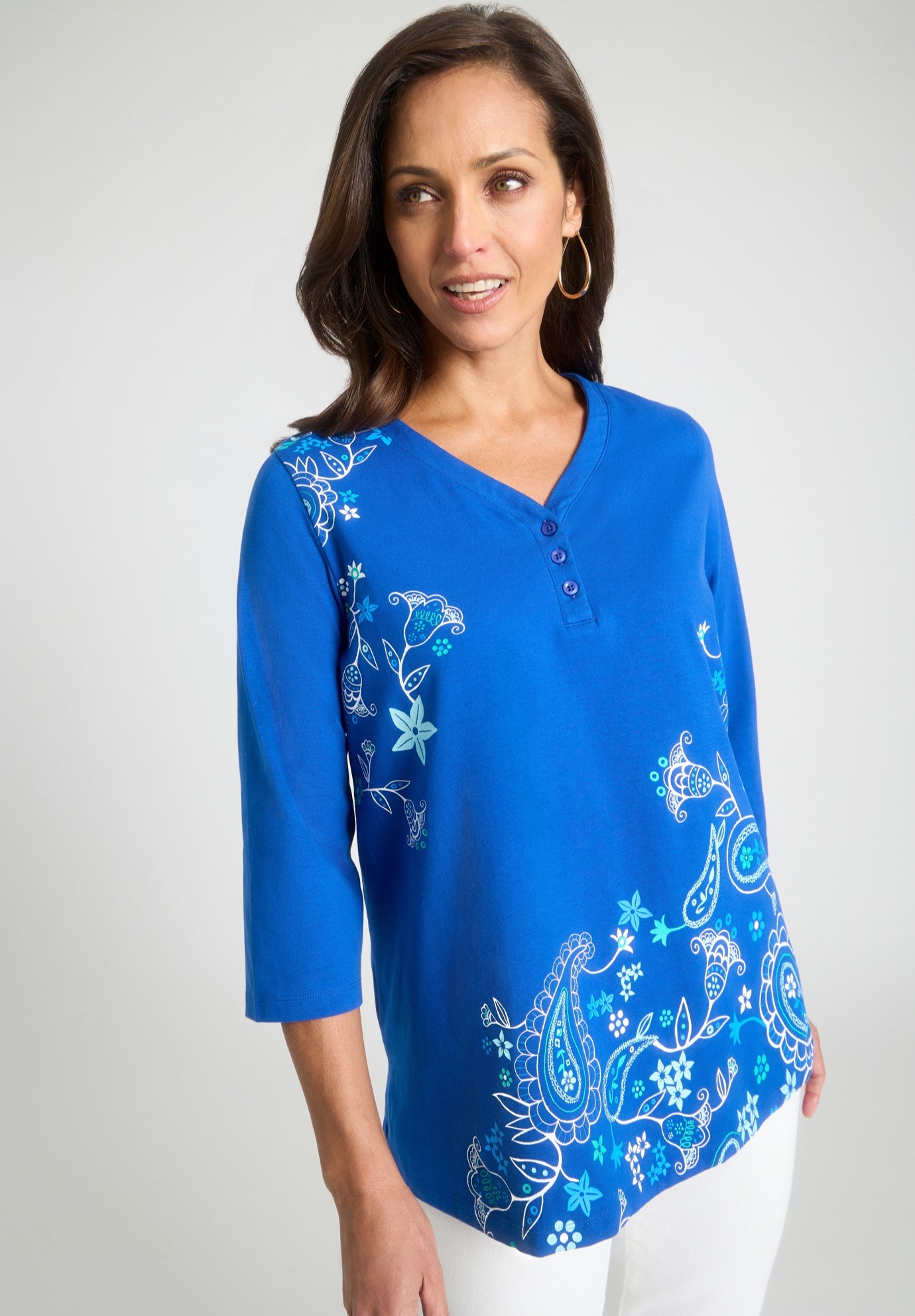 Stretch Cotton Henley Top image number 0