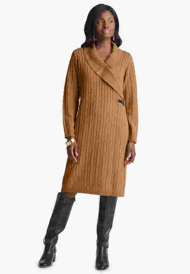 Pullover Faux Wrap Buckle Dress image number 0