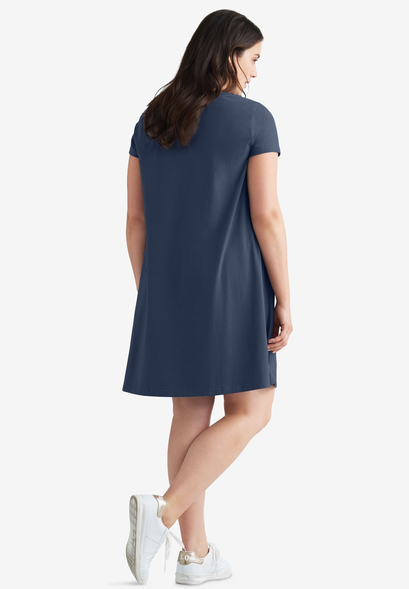 Cotton Spandex A-Line Scoop Neck Short Sleeve Tee Dress image number 1