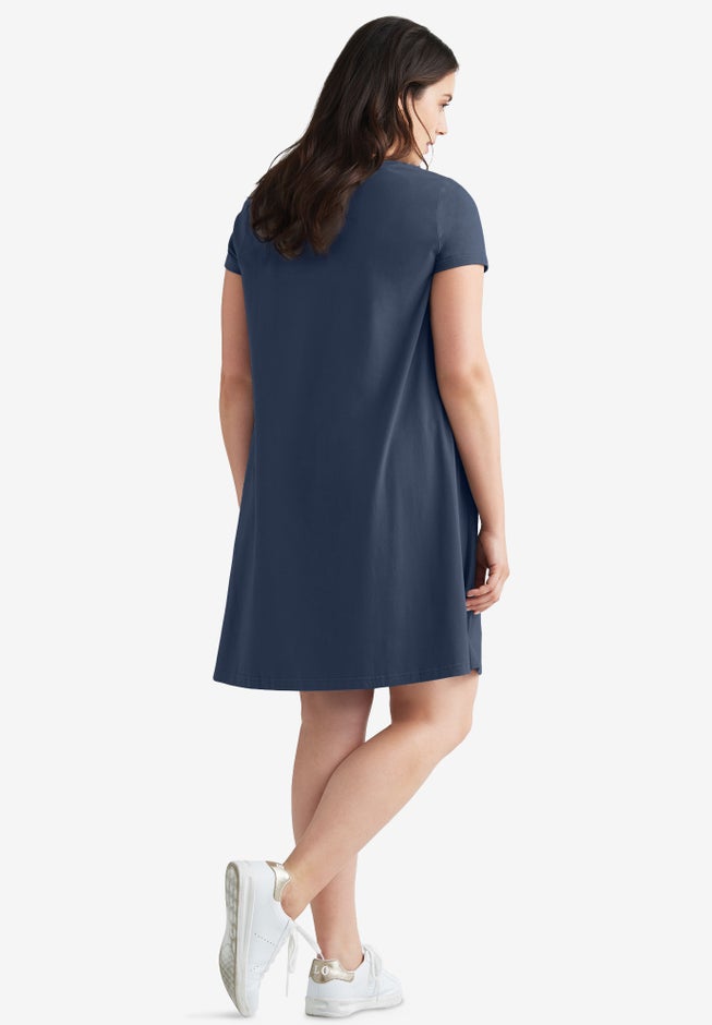 Cotton Spandex A-Line Scoop Neck Short Sleeve Tee Dress image number 1