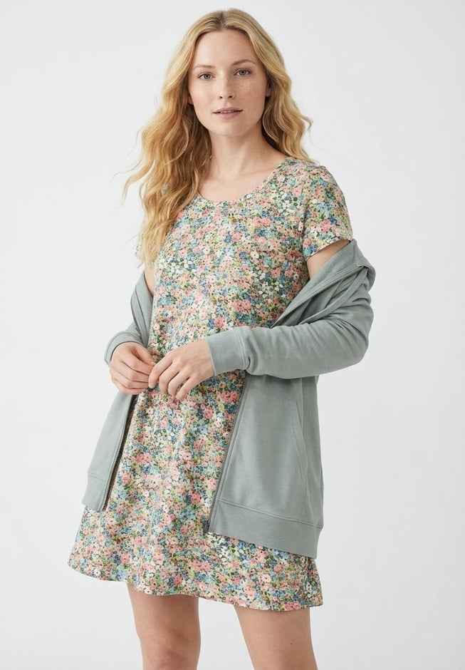 Cotton Spandex Scoop Neck Short Sleeve A Line Tee Dress image number 2