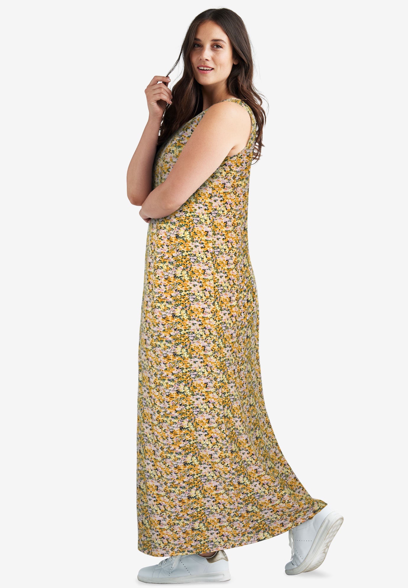 Cotton Spandex Scoop Neck Sleeveless A Line Maxi Dress image number 1