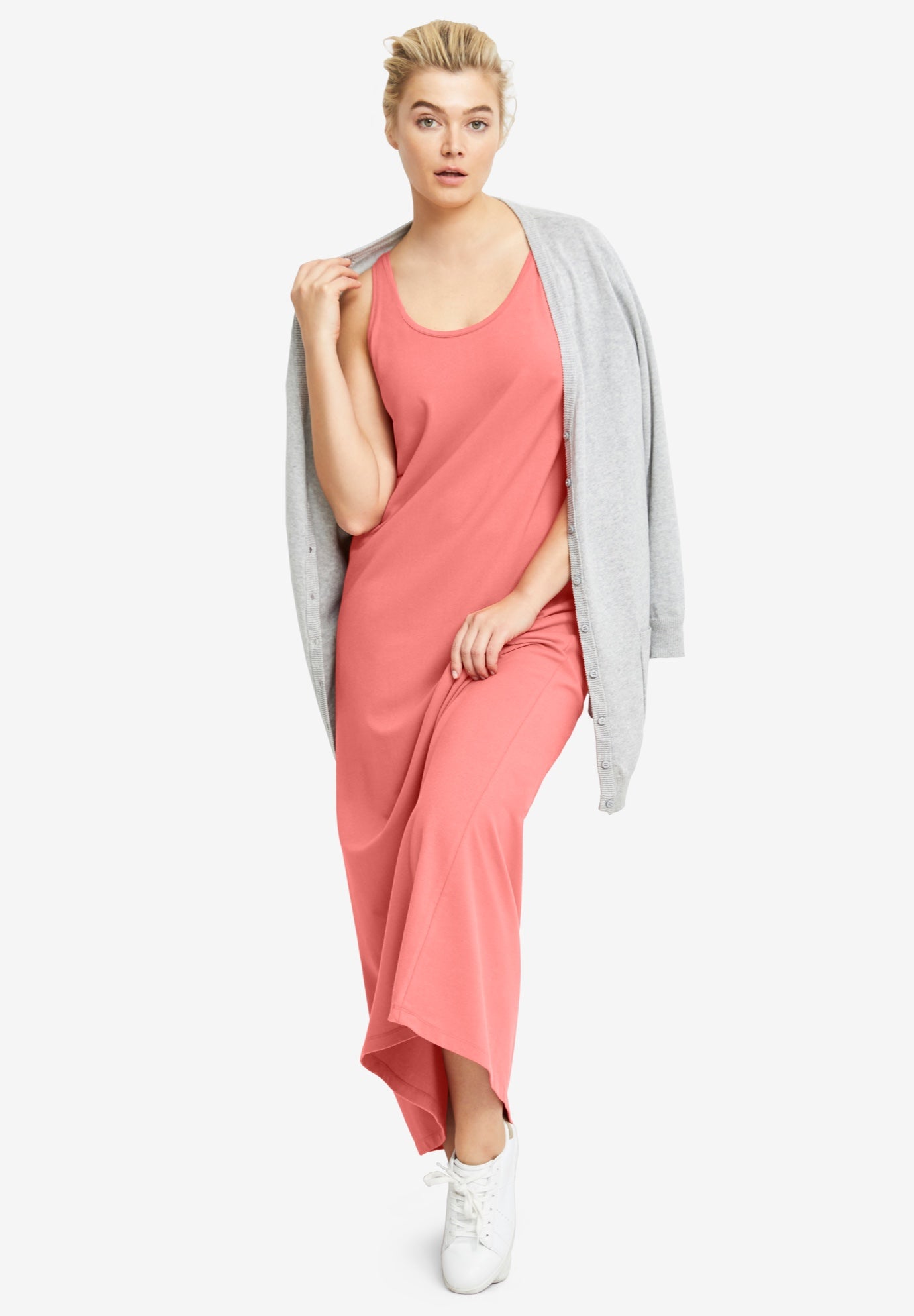Cotton Spandex Scoop Neck Sleeveless A-Line Maxi Dress image number 0