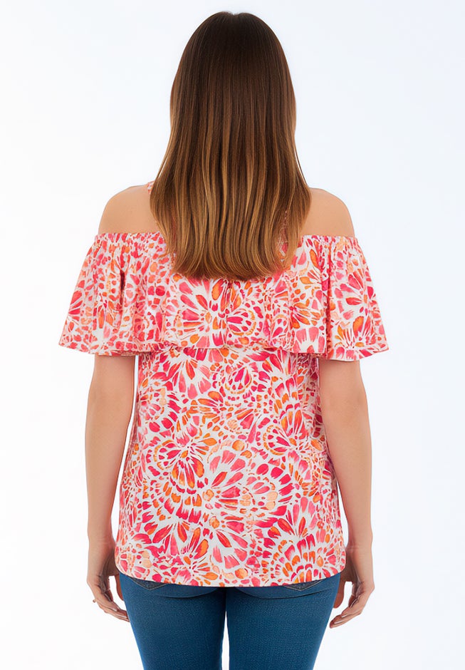 Stretch Knit Cold Shoulder Ruffle Tunic image number 1