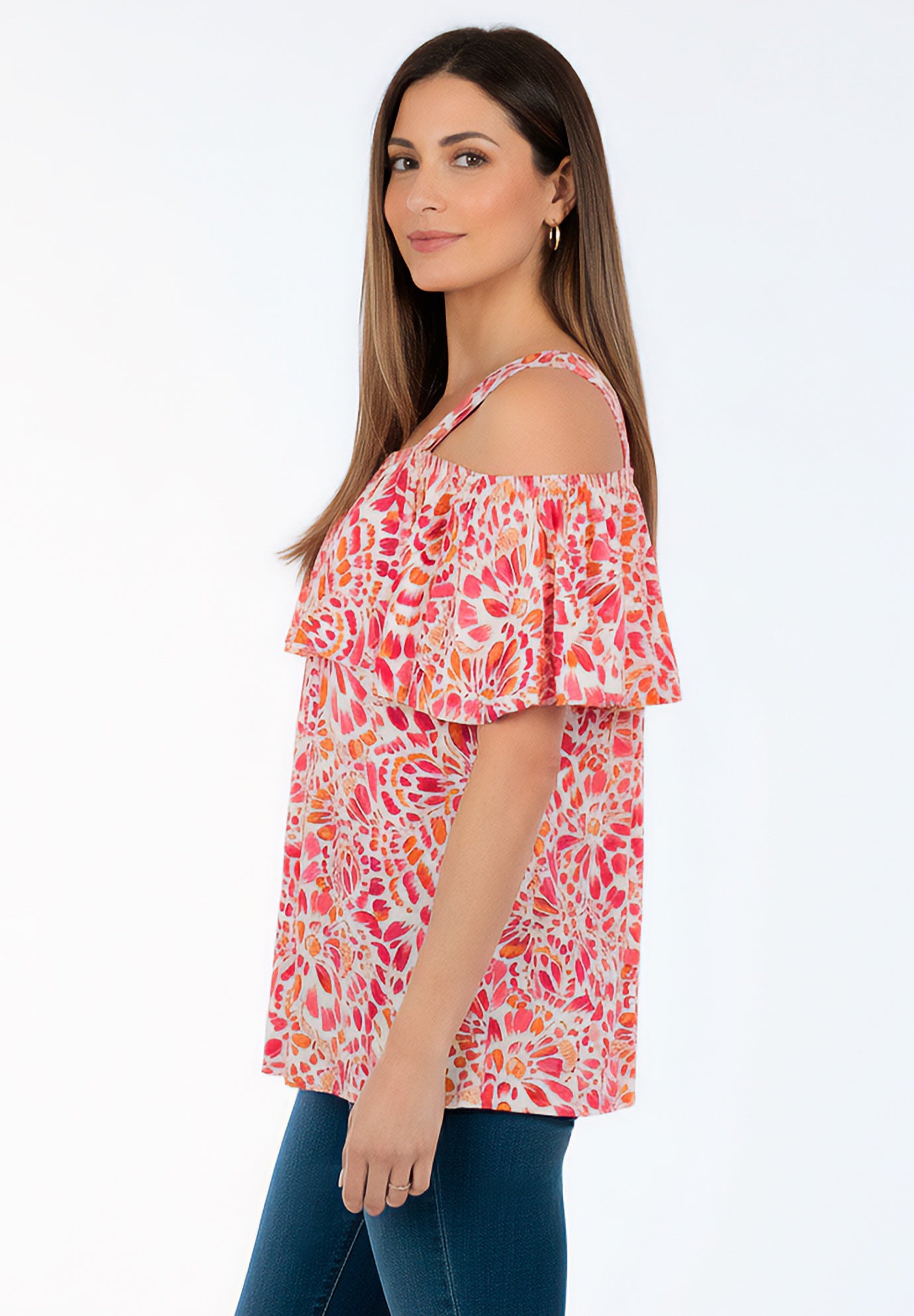 Stretch Knit Cold Shoulder Ruffle Tunic image number 2