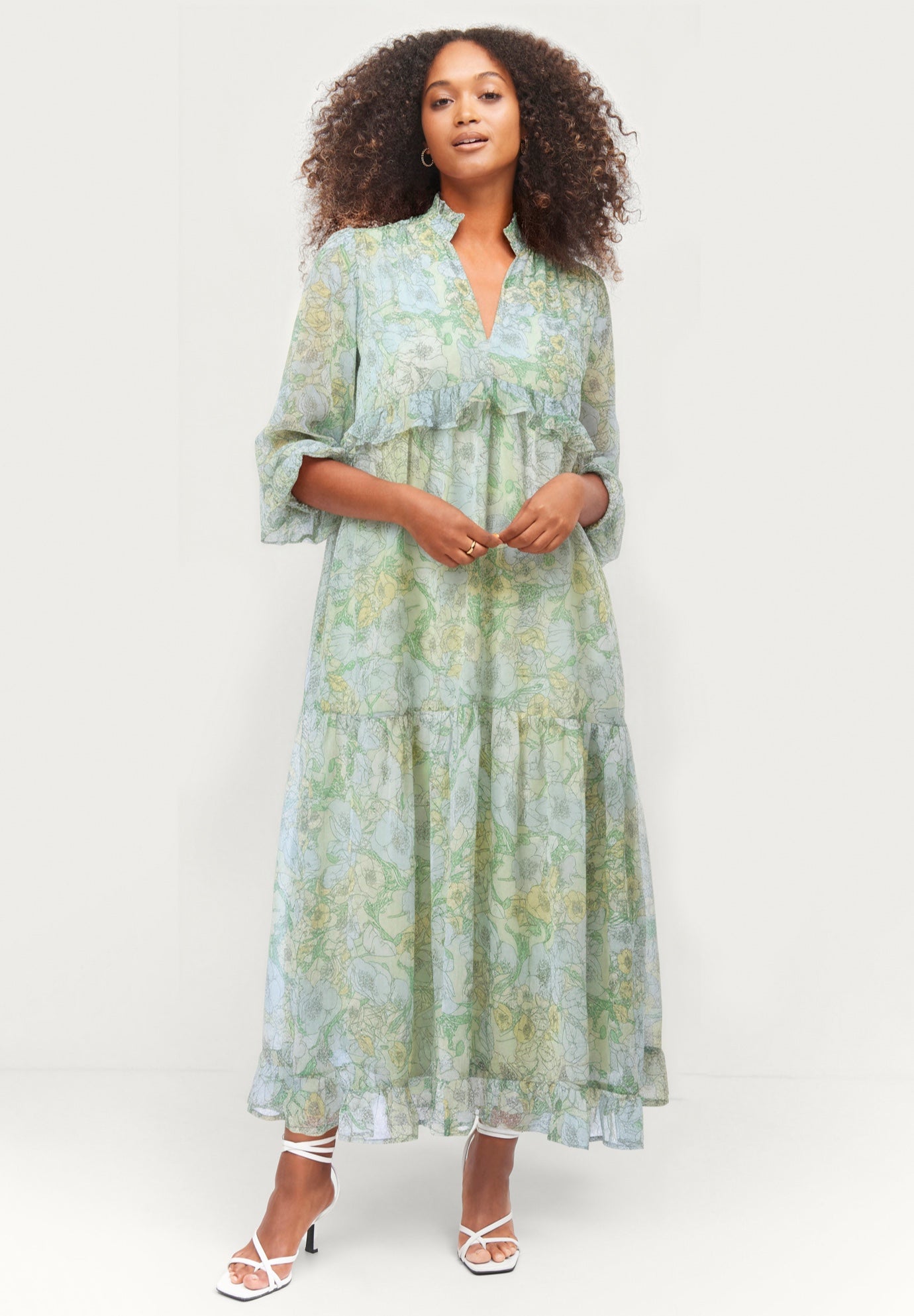 Sheer Maxi Dress With Ruffled Trim image number 0