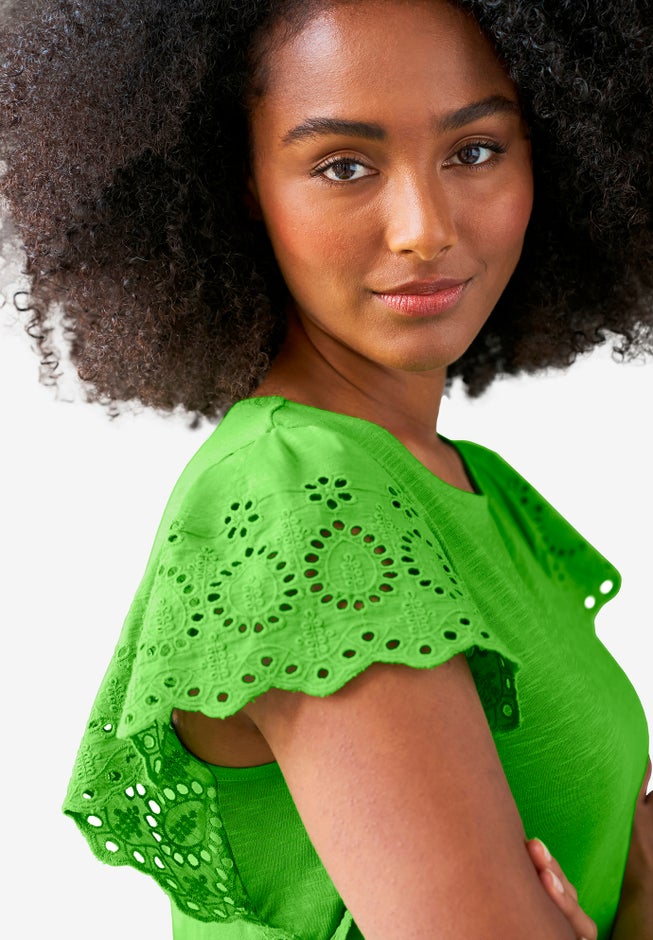 Eyelet Cap Sleeve Tee image number null