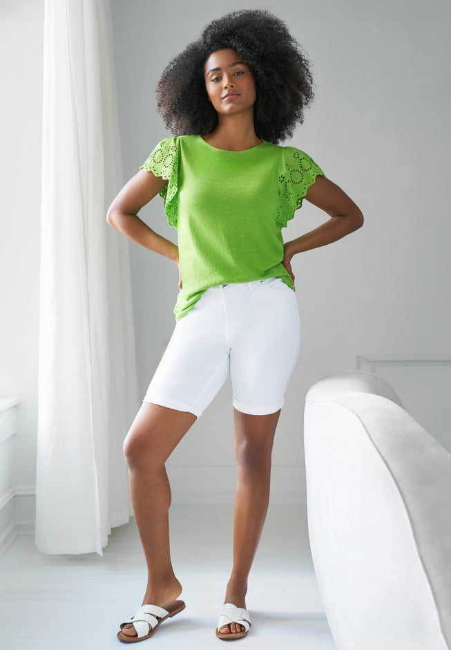 Eyelet Cap Sleeve Tee image number null