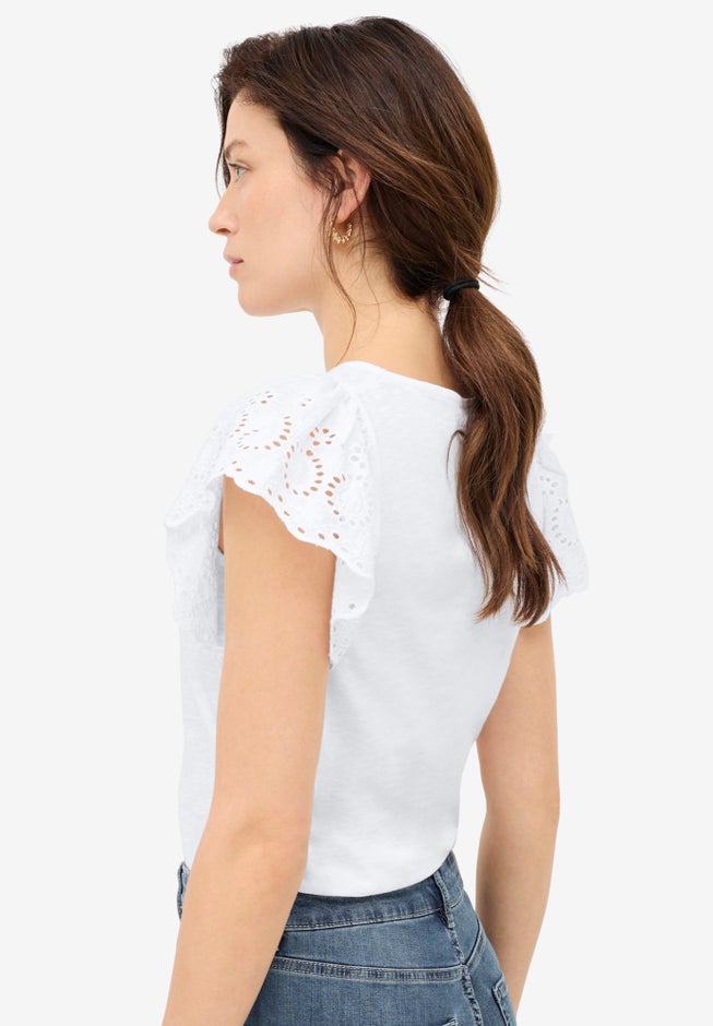 Eyelet Cap Sleeve Tee image number null