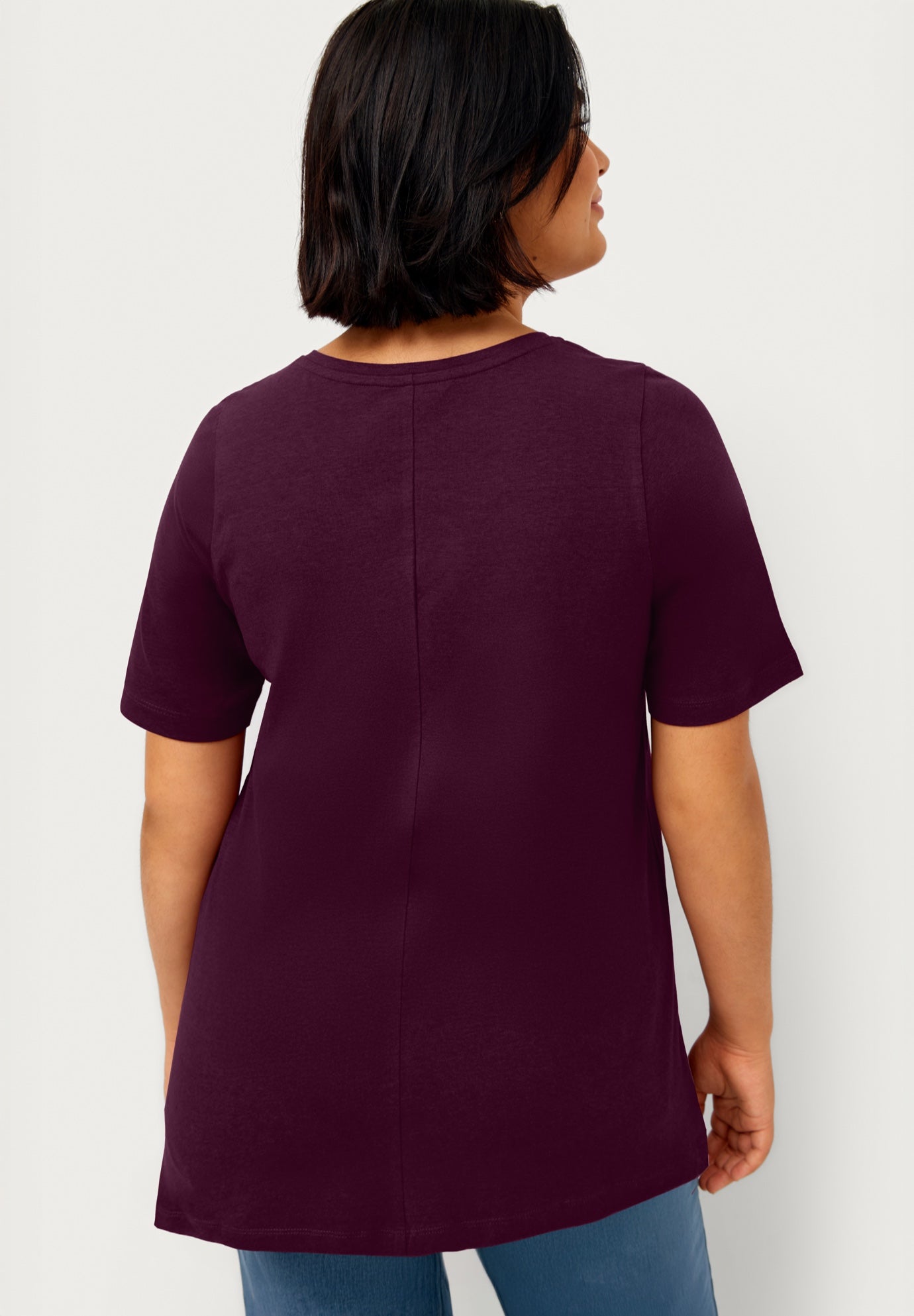 Stretch Knit V-neck Short Sleeve Tunic image number 1