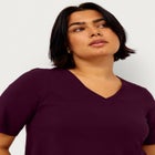 Stretch Knit V-neck Short Sleeve Tunic image number null