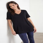 Stretch Jersey Knit A-Line Relaxed V-Neck Short Sleeve Tunic image number null