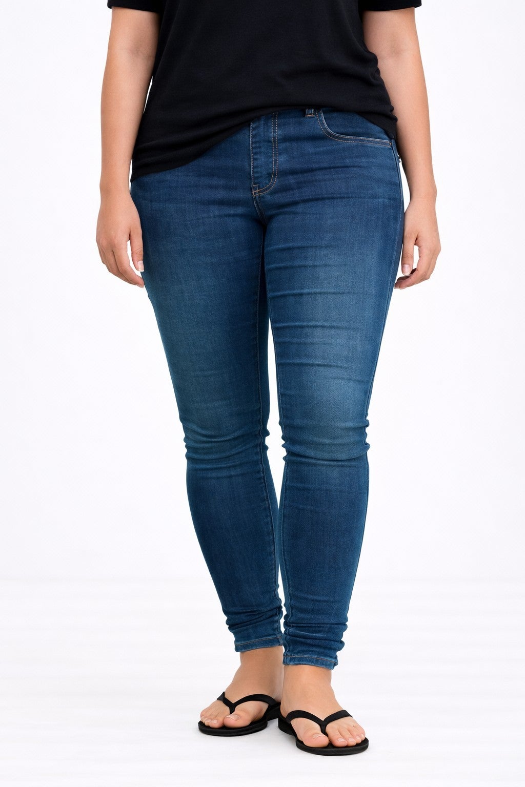 Stretch Denim Mid-rise Pull-on 4 Pocket Jeggings image number 0