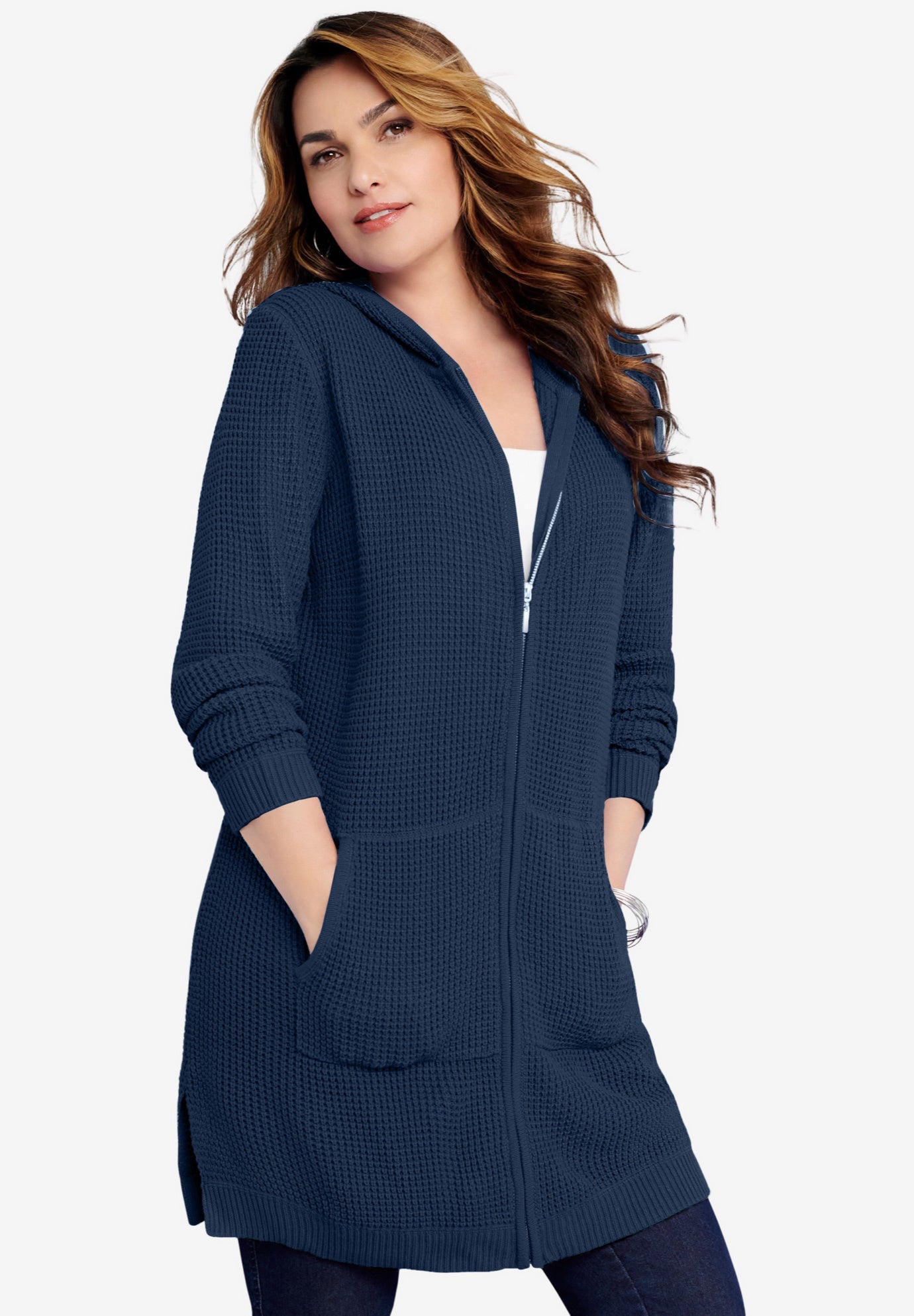 Waffle Mega Length Zip Hoodie image number 2